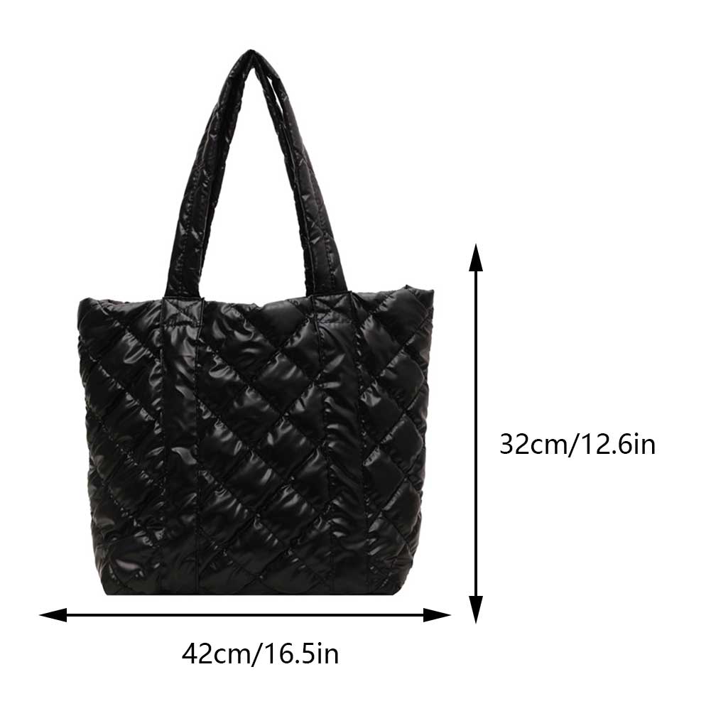 Women Padded Shoulder Bag Large Capacity Quilted Padded Bag Soft Lightweight Metallic Color Female Outdoor Shopping Bag