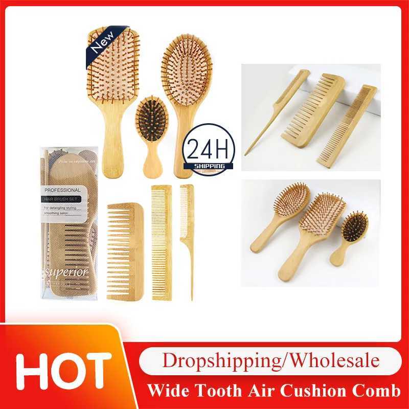 6-piece scalp massage comb wooden bamboo air cushion anti-static wide tooth double head flat comb hair salon styling tool W241112