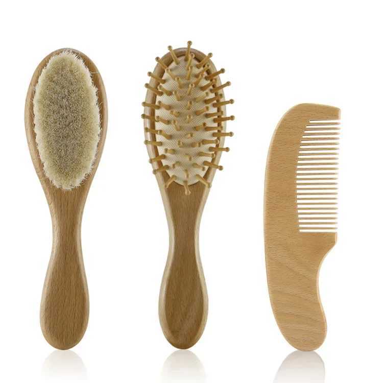 Portable baby wooden brush natural soft wool comb head care soft massage brush baby hair comb used for newborn bath products W241112