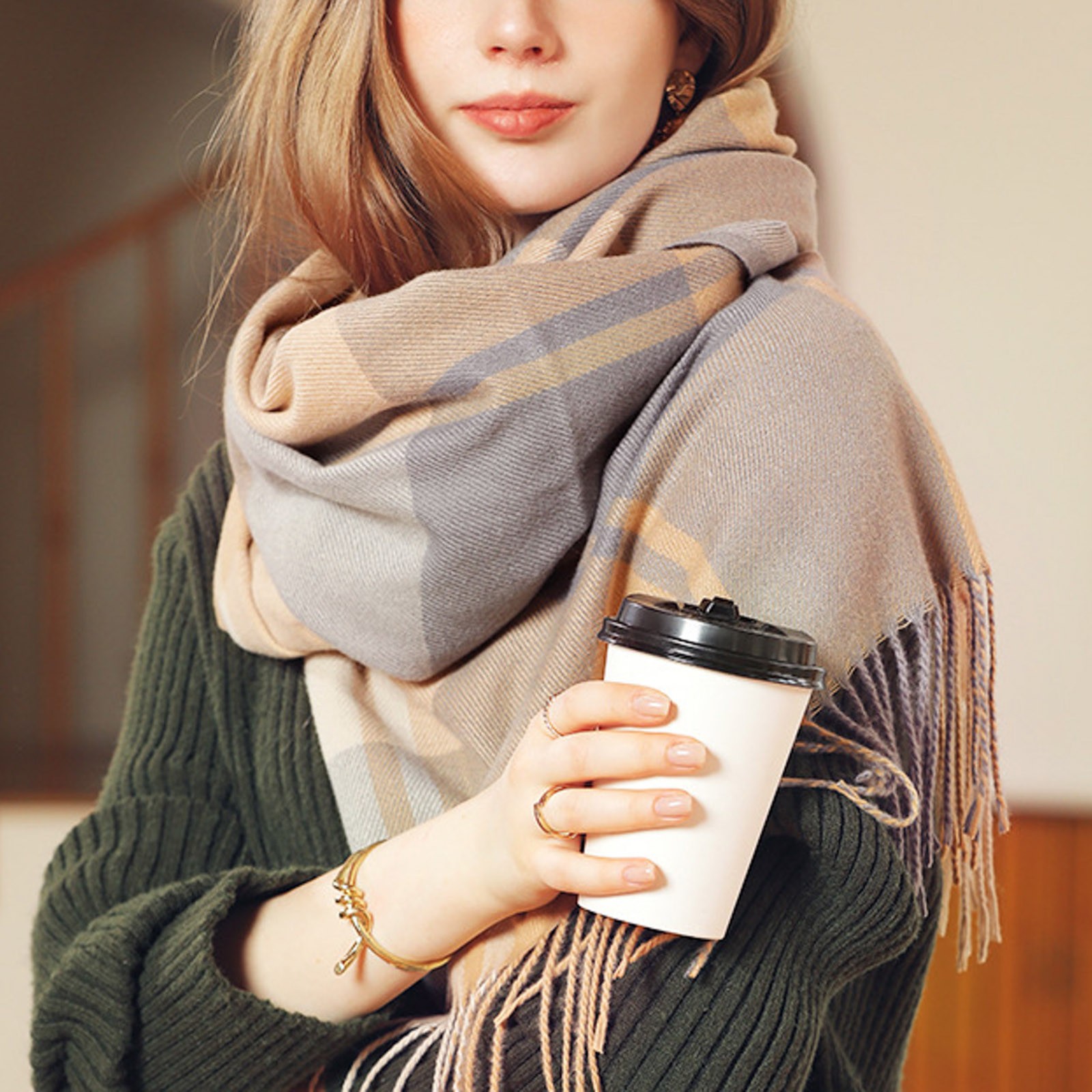 2023 Fall Winter Women Scarf Plaid Warm Cashmere Scarves Shawls Brand Neck Bandana Pashmina Lady Wrap aeed9 5 f5964