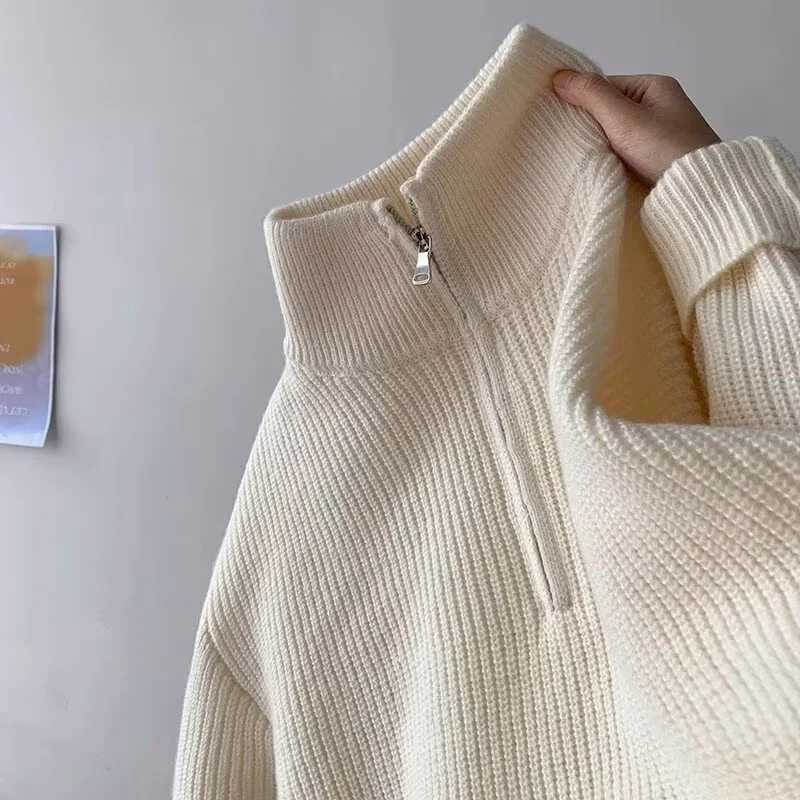 Autumn Turtleneck Half Zipper Sweater Mens New Y2K Retro Street Pulling Korean Fashion Solid Color Knitted Jersey Hombre W2411111