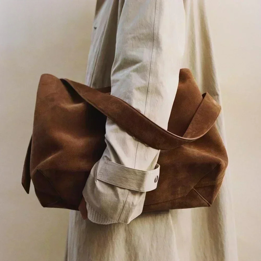Oversize Women Bag Suede Leather Winter Bags Frosted Cow Skin Handbag And Purses Retro Lady Tote New Genuine Leather BagVoyage