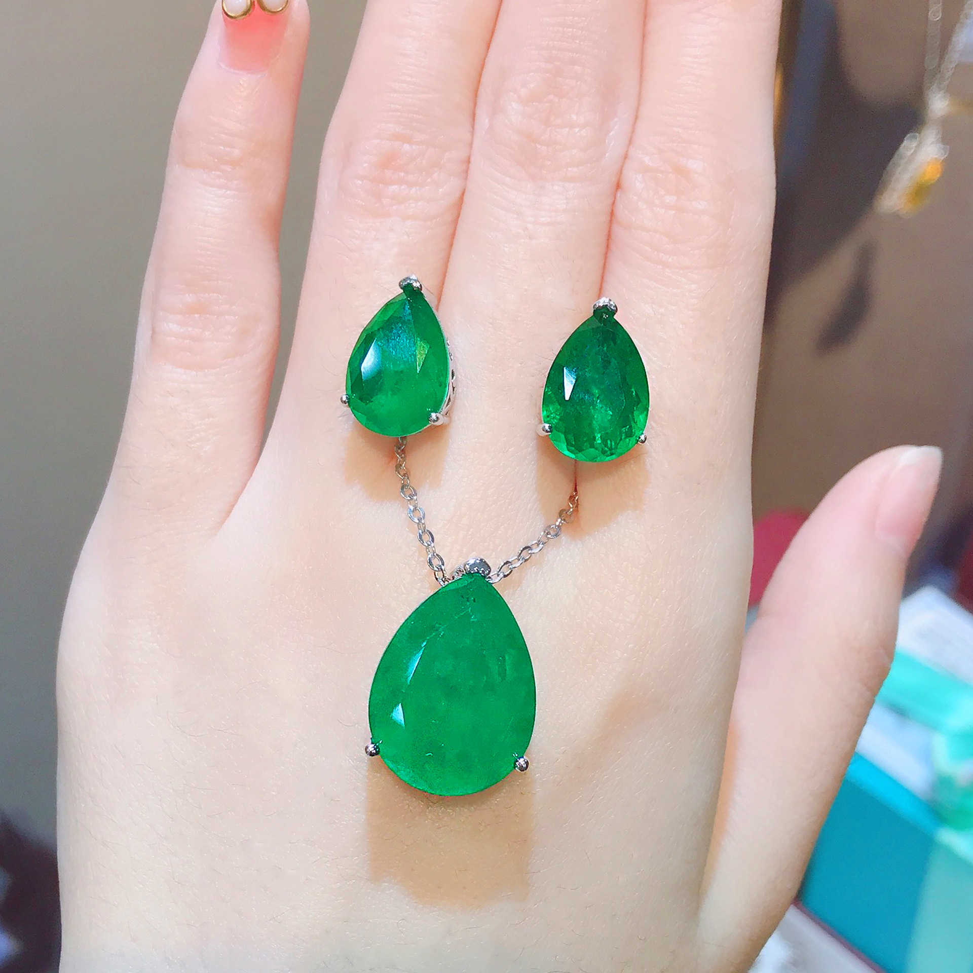 Sier Water-drop Shape Paraiba Tourmaline Gemstone Earrings Necklace Set for Women Temperament Ladies Trendy Vintage Jewelry 02d0c