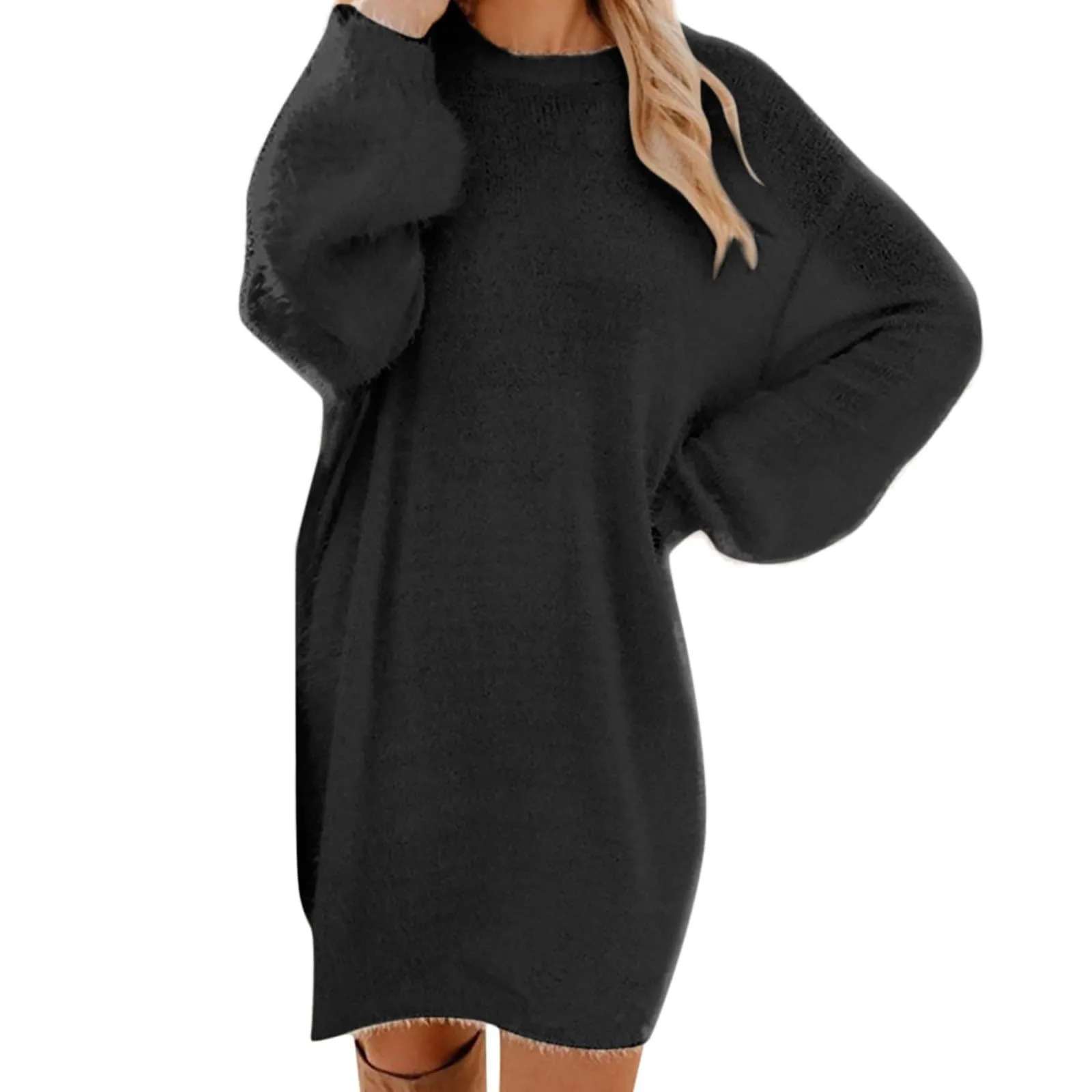Women Winter Sweater Knit Crewneck Warm Long Sleeve ONeck Casual Sweatshirts Dress Solid Color Oversized Basic Ladies Cloth 241111