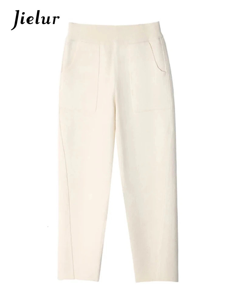Jielur Spring casual elastic waist loose womens wool pants autumn and winter harem pants high waist S-4XL size pocket Pantalon 241112