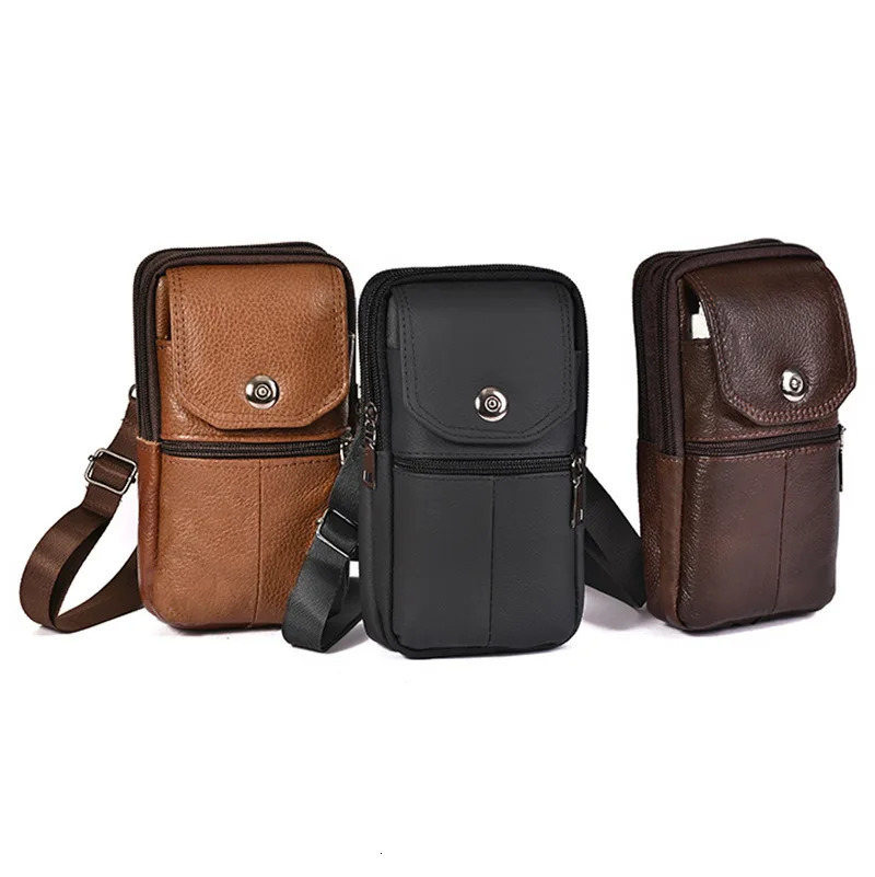 Mens Messenger Bag Cowhide Leather Mobile Phone Pouch Men Wallet Small Travel Waist Male MultiPockets Chest 241111