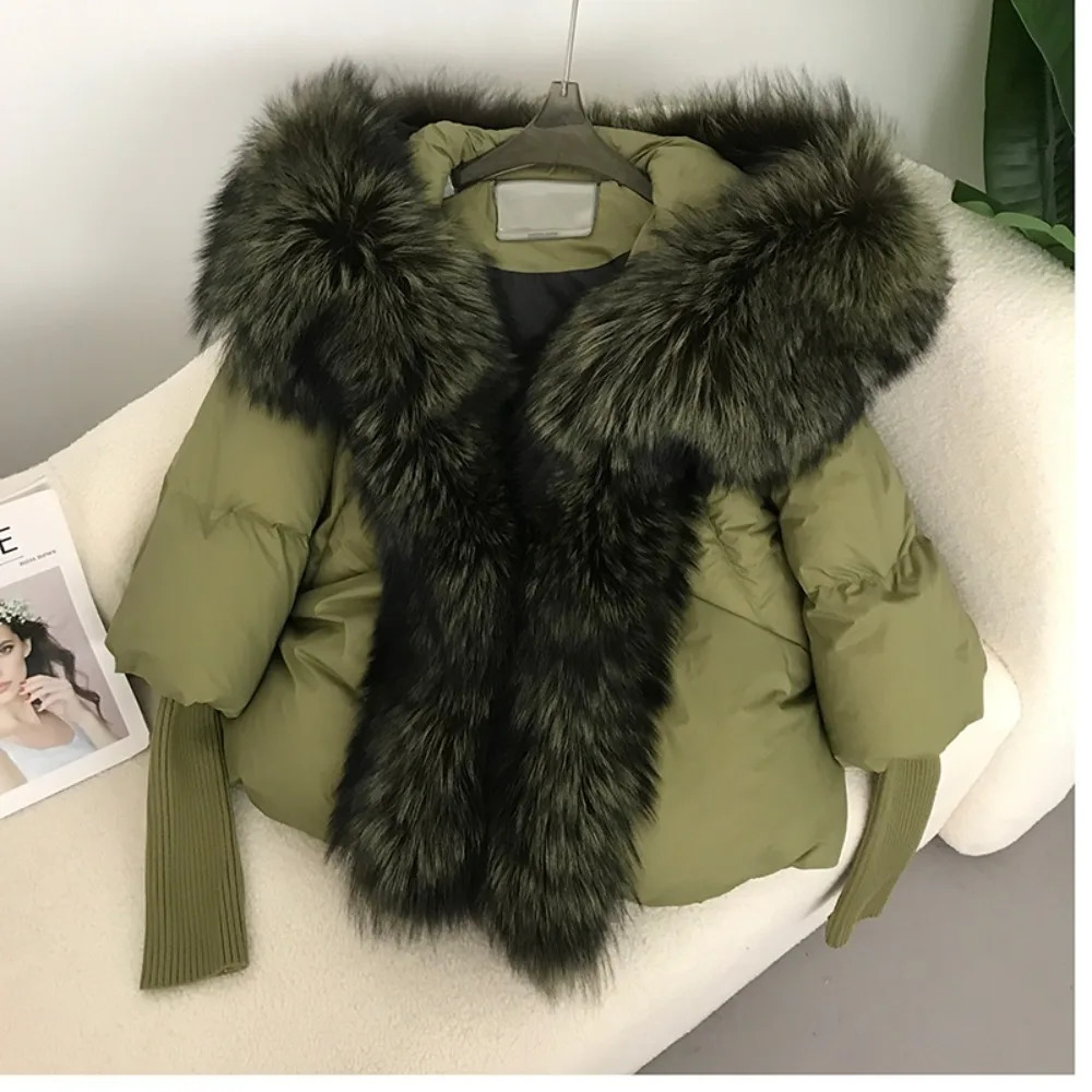 Duck Down Coat Winter loose oversized Puffer jacket womens Real Fox fur collar Hooded natural thick warm streetwear 241112