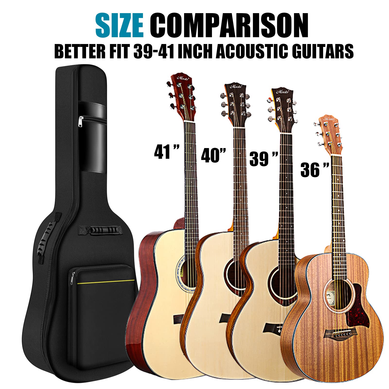 Acoustic Guitar Gig Bag 41 Inch 0.25 Inch Sponge Padding Water Resistent Dual Adjustable Shoulder Strap Guitar Case