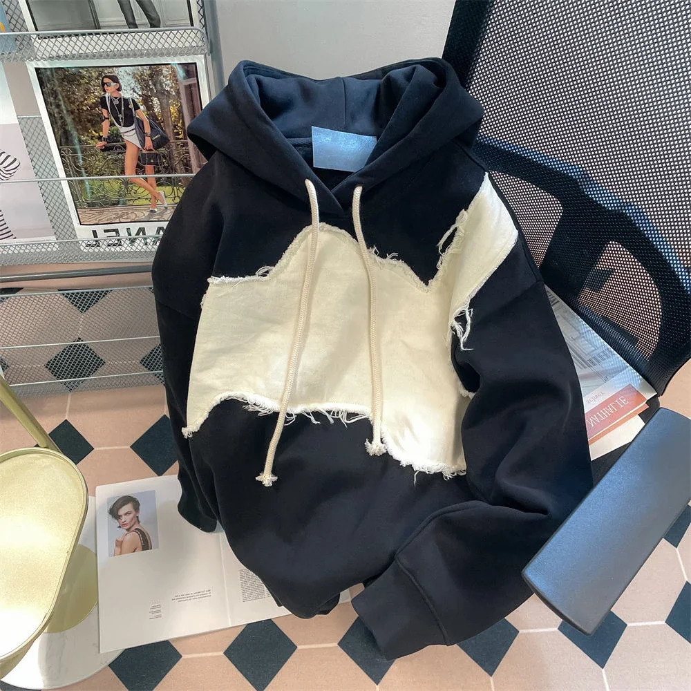 Male Clothes Hoodies Hooded Spliced Sweatshirt for Men Hip Hop Black Welcome Deal Novelty and Streetwear y No Loose S 241111