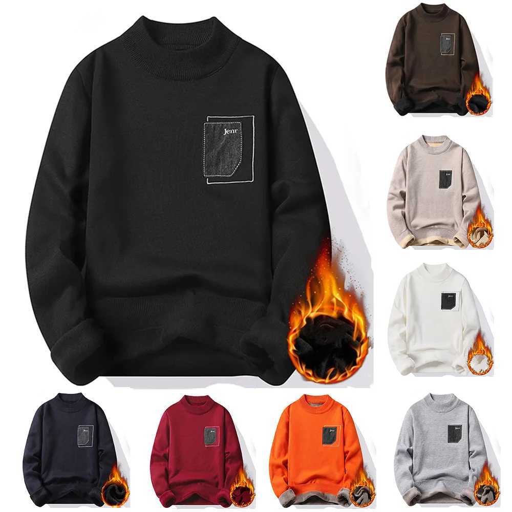 Winter mens warm brand knitted floral mens solid color turtle neck sweater casual fashion autumn mens sweater W2411111