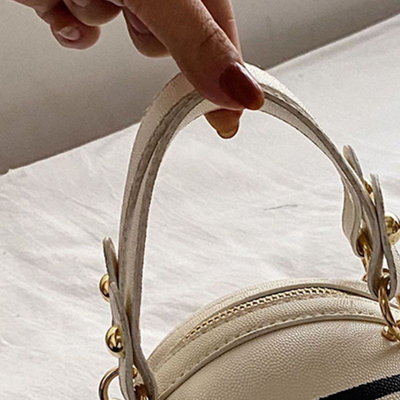 Women Girl Basketball Round PU Leather Handbag Chain Shoulder Messenger Crossbody Bag Satchel Tote Purse