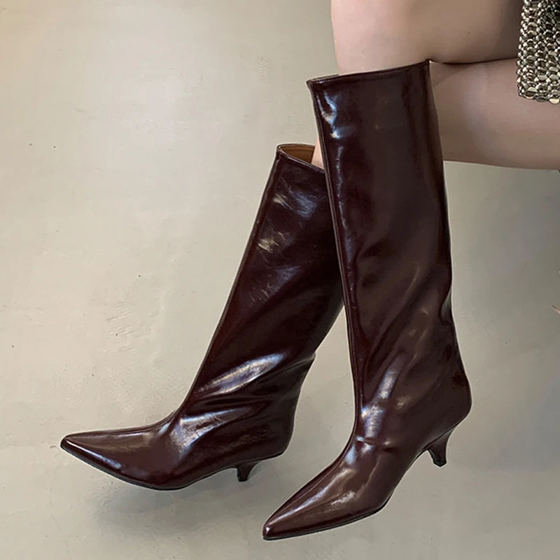 Eilyken Winter Fashion Knee-High Boots Women Pointed Toe Elegant Thin Low Heel Casual Ladies Pumps Shoes Long Botas Mujer 241112