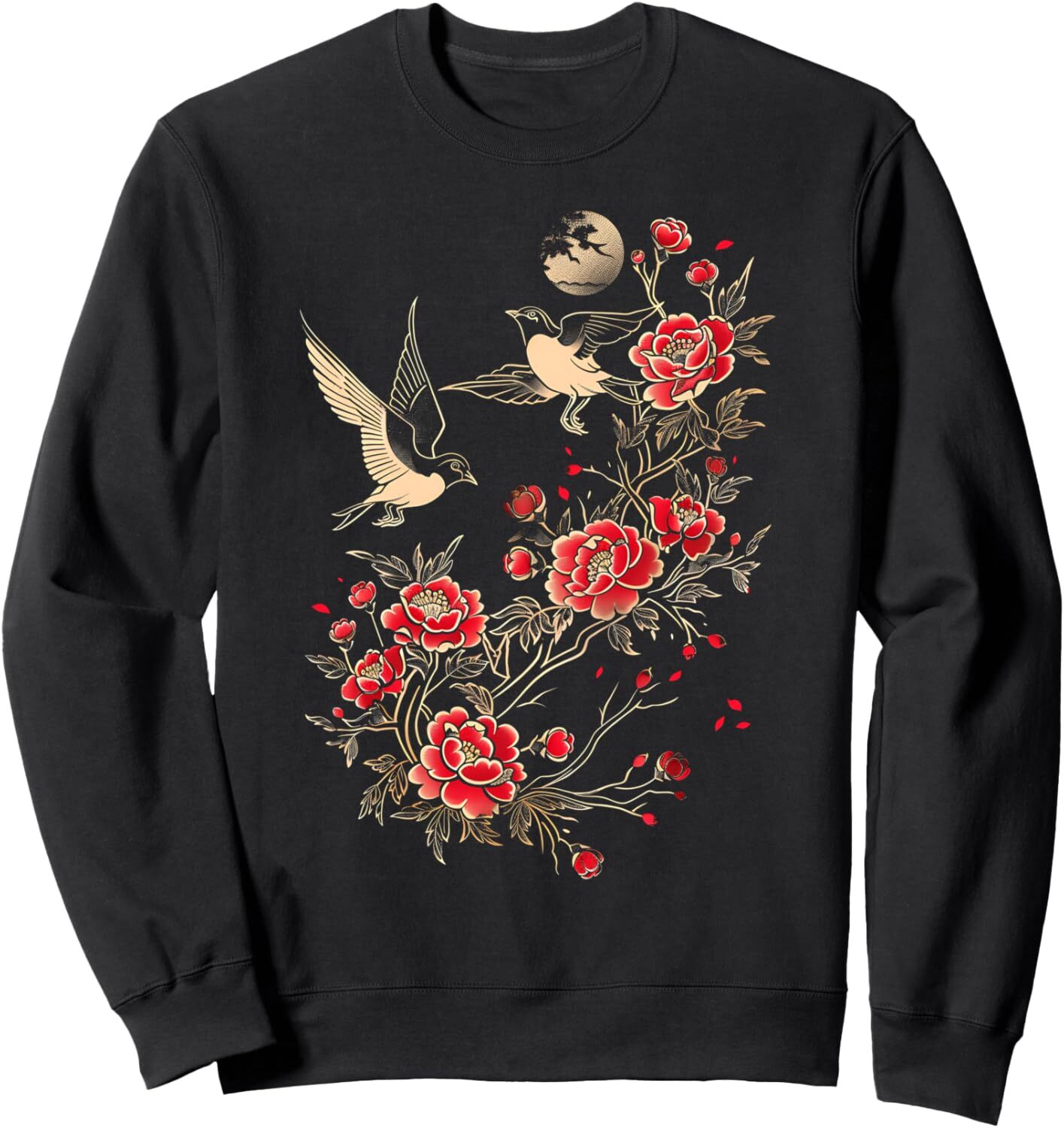 Long Sleeve Shirts for Men sweatshirt Japanese Art Bird Flower Blossom Tree Crane Japan Sweatshirt T shirt Tee Streetwear Casual tops clothes