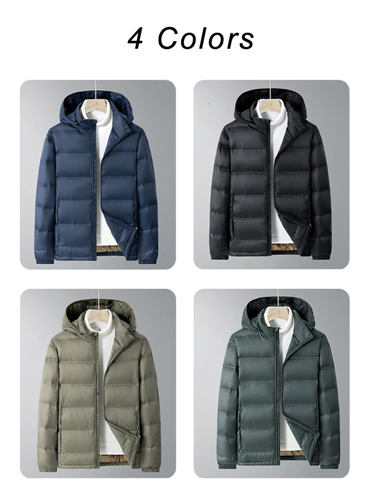 Winter Puffer Jacket Men Business Casual Hooded Windbreaker White Duck Down Padded Lightweight Warm Down Jackets Plus Size 8XL 241111