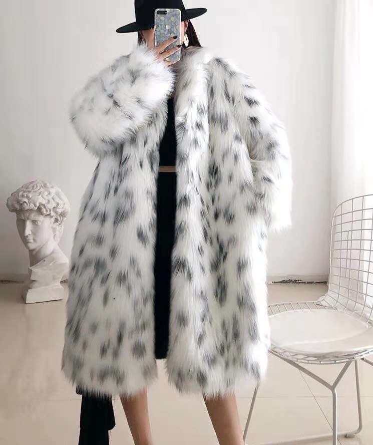 shanshi fur coat women Imitation Korean version medium coat for women black spot pattern long loose imitation fox fur