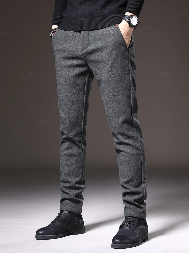 Clothing Autumn Winter Mens Casual Pants Business Fashion Slim Fit Stretch Thick Cotton Trousers Male Korea Outdoors Gift 241112
