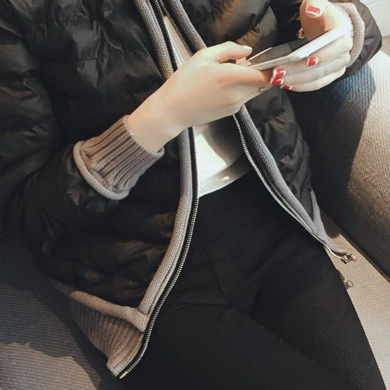 Baseball Aviator Quilted Padded Patchwork Jackets for Women Woman Coat Black Bomber Thick Padding Korea Elegant Modern Luxury