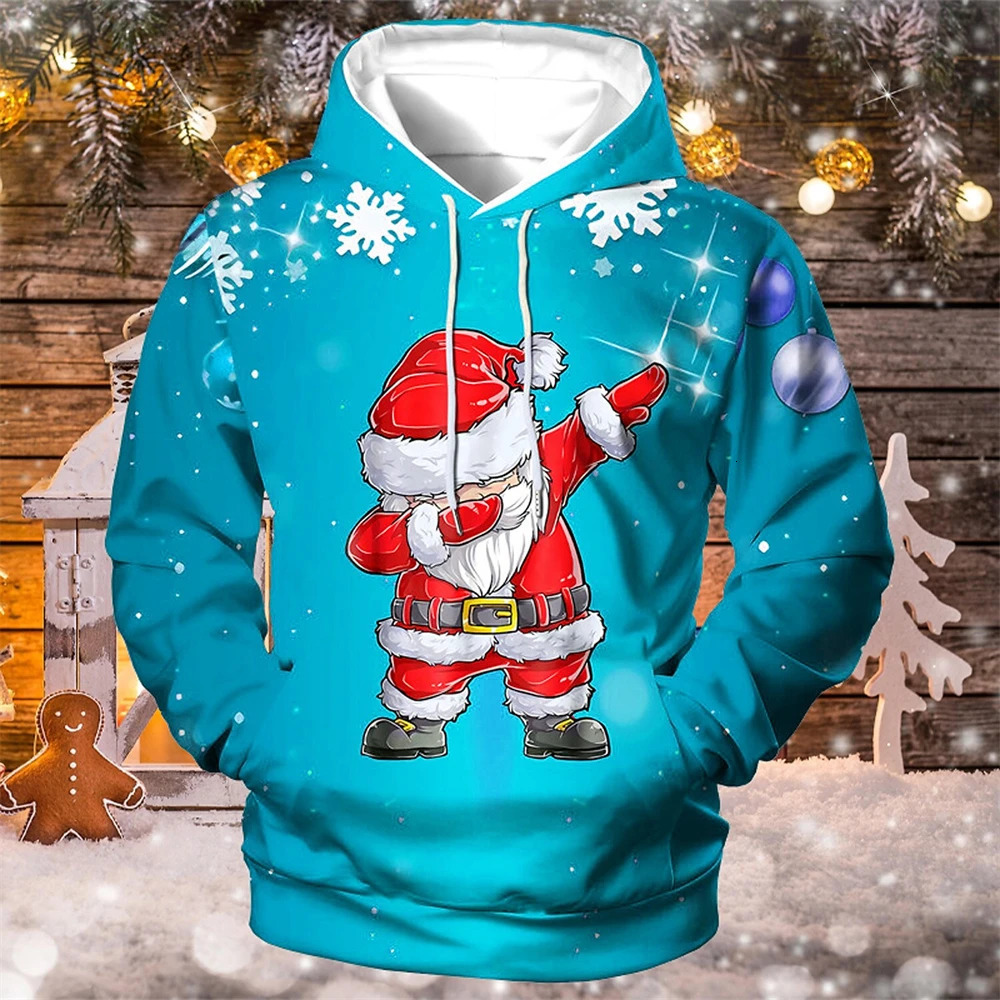 Christmas Hoodies For Men Funny Santa Claus Print Long Sleeve Hooded Sweatshirts Autumn Clothing Holiday Casual 241111