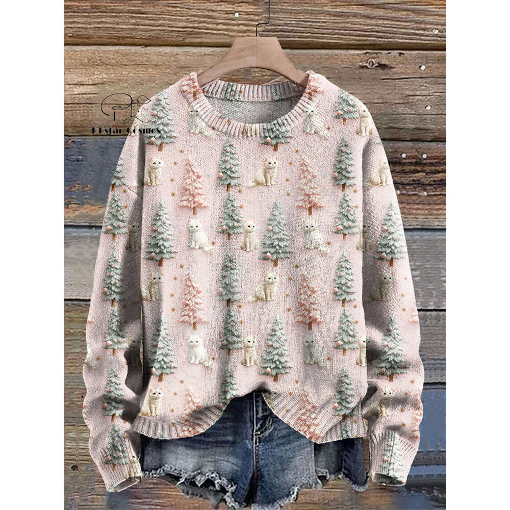 Christmas Santa Claus Cat Dog Graffiti Vintage Retro Winter Ugly Sweater 3DPrint Haruku Pullover Casual Funny Long Sleeves V11