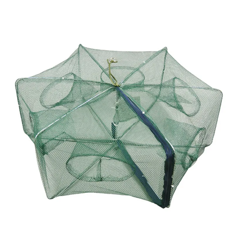 Fishing Net Mesh Folded Hexagon Octagon 6 Holes Fish Shrimp Automatic Trap Crayfish Catcher Fish Network Baits Cast Mesh Trap