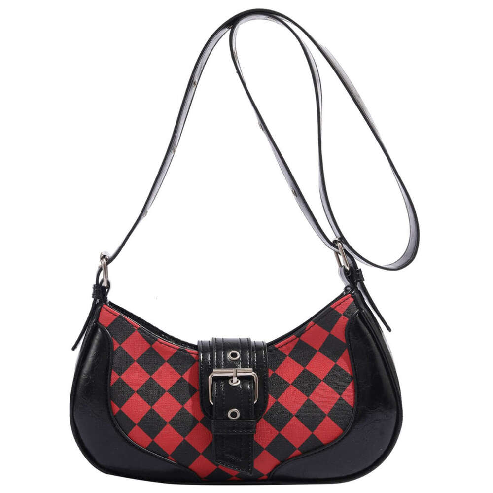 South Korean Instagram woman 2024 black and red plaid retro underarm fashion cross-body saddle bag