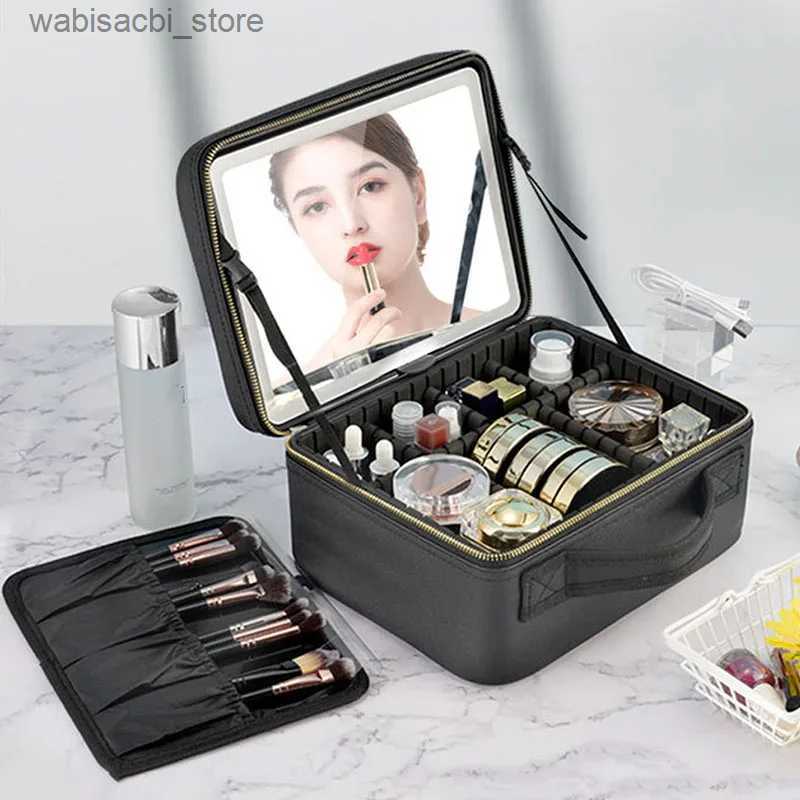 Cosmetic Bags Smart LED Cosmetic Case With Mirror Travel Makeup Bag Large Capacity Female Beautician Skincare Product Makeup Case For Women L49