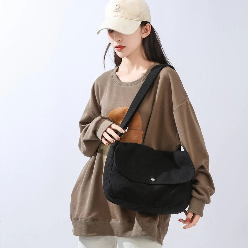 Womens Casual Messenger Bags Retro Handbag Canvas Teenager Shoulder Tote Man Solid Color Crossbody Handbags 241111