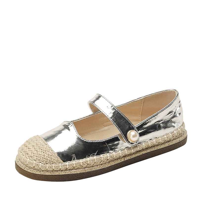 Sier Mary janes Leather 96936 shoes woman flats straw pattern creepers round toe espadrilles female ankle belt glitter moccasins 8e02 6c08