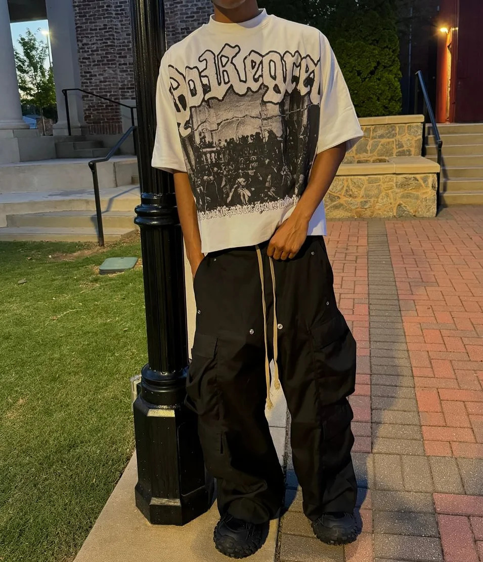 Large letter pattern graphic T-shirt Y2K mens loose short sleeved Harajuku Gothic casual T-shirt 241112