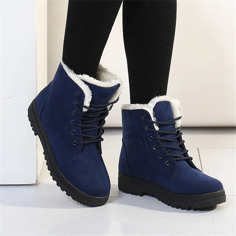 Womens warm winter snow boots casual lace ankle boots non slip warm fur lined boots 241111