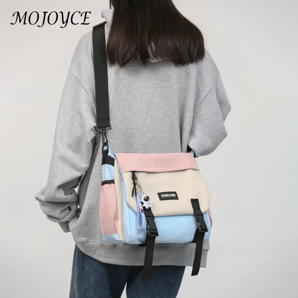 Unisex Student Messenger Bag Large Capacity Simple Postman Contrast Color Nylon Satchel for College Travel Business 241111