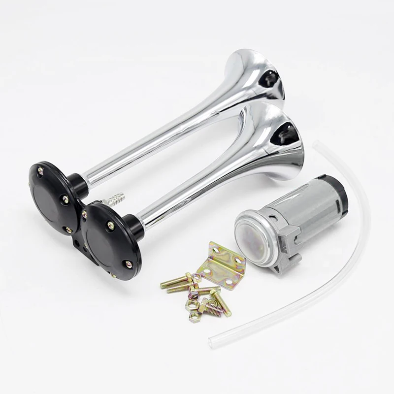 Universal 12V 24V Truck SUV Car Air Horn 150DB Double Tube Speaker Electric Solenoid Valve Air Horn for Boat Train Motorcycle
