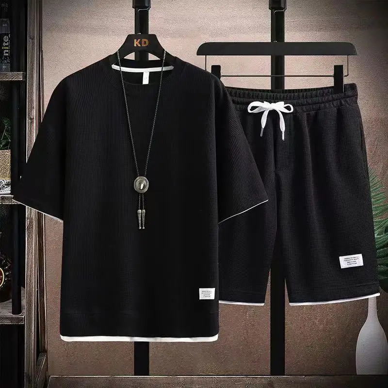 Shirtsshort summer fashion elastic waist Sportswear Mens Casual Sets Male Fashions shorts and shirt men size M-5XL TZ06 240412