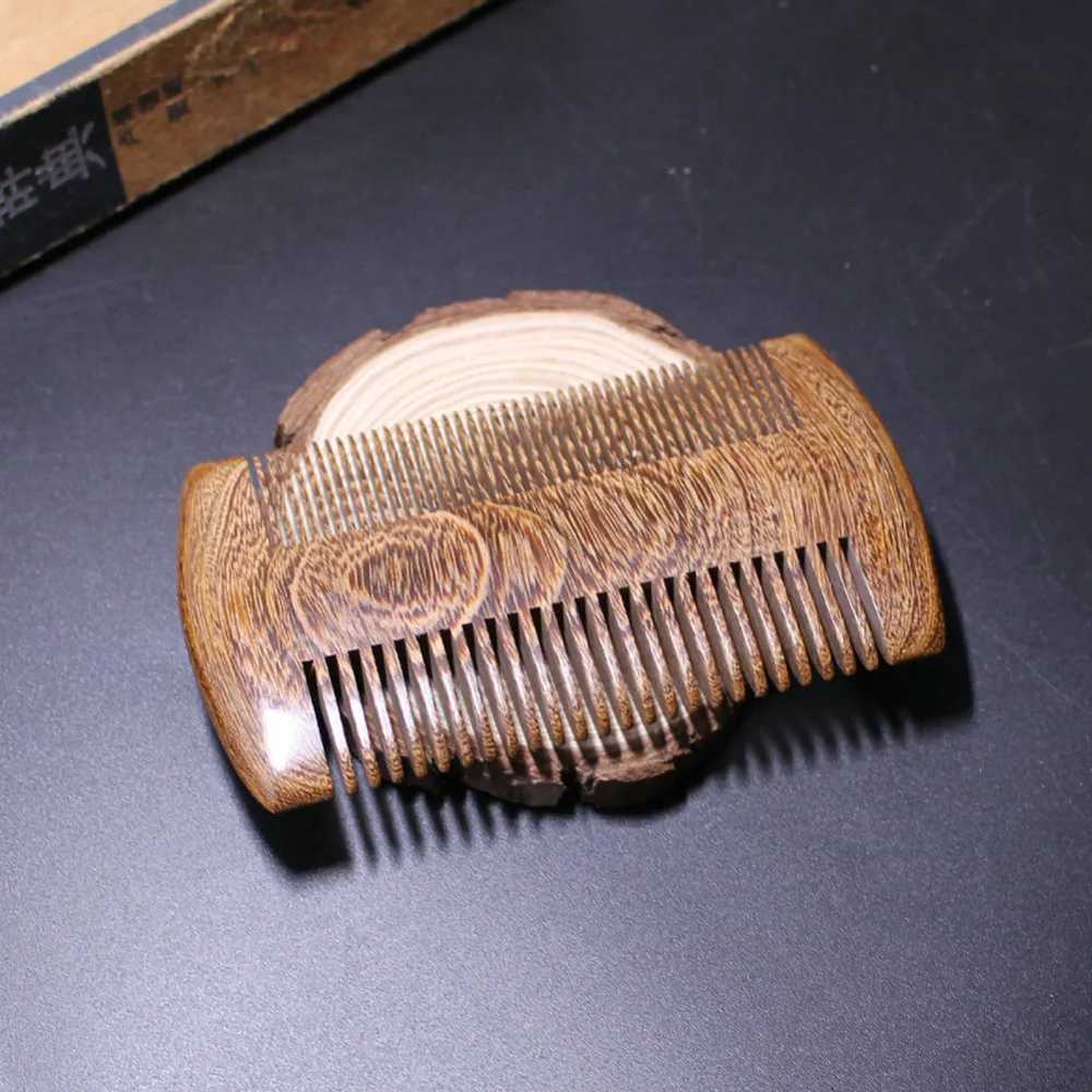 Women use green sandalwood pocket beard and hair comb handmade natural wooden comb with fine and wide teeth W241112