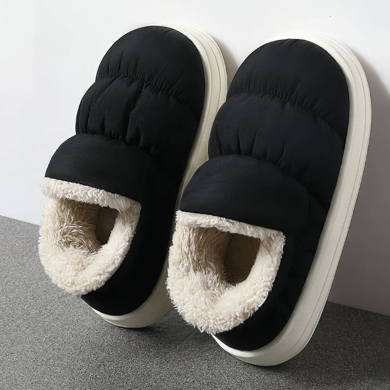 QYCKABY Plush Shoes For Women Mules Indoor Outside Winter Home Warm Fluffy Anti-skid Boots Fur Cotton Shoe Men Outdoors Sneakers 241112