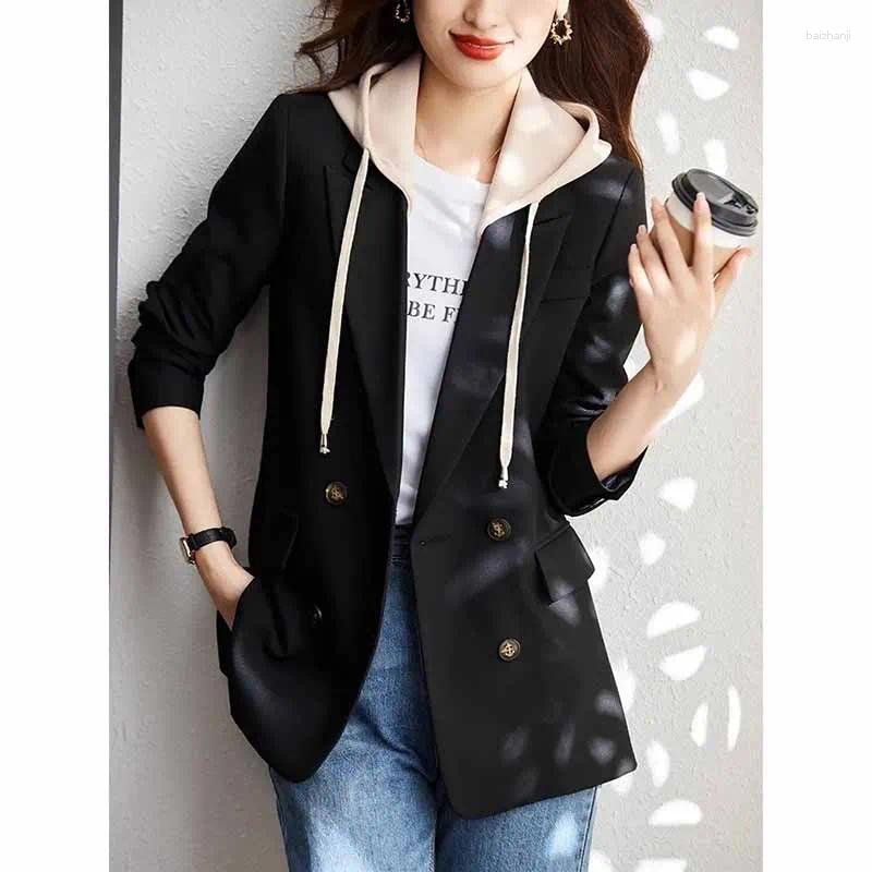 Womens Suits 2025 Spring Autumn Suit Coat Hooded Appear Thin Temperament Ladies Blazer Leisure Large Size Elegant Female Tops