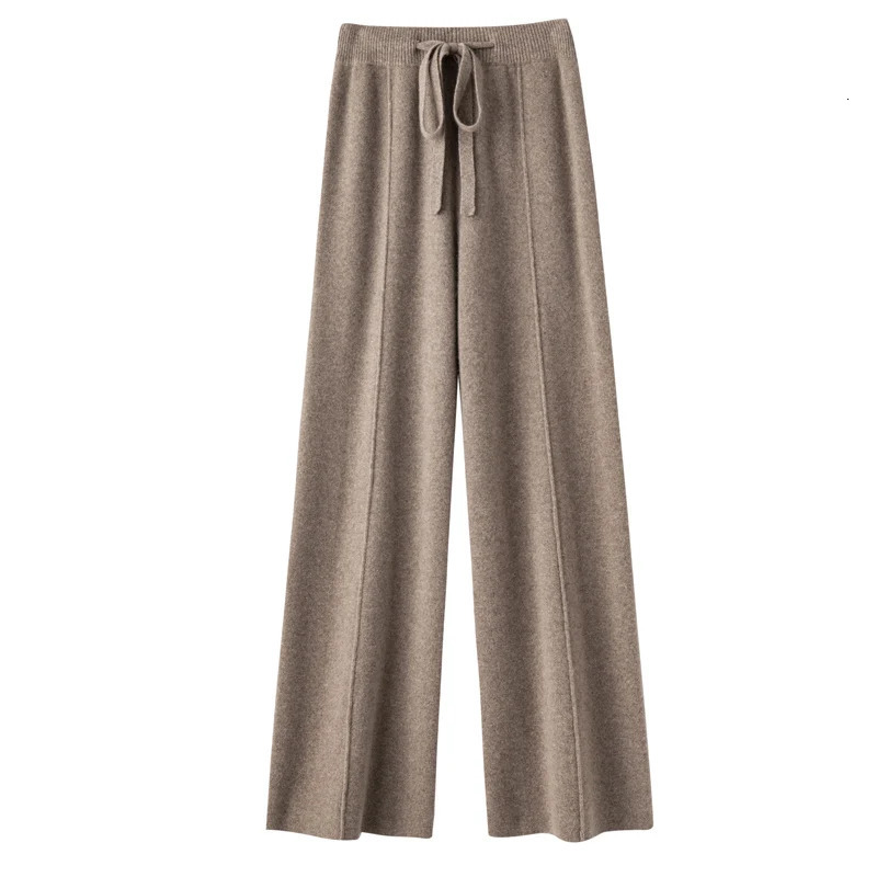 Casual and Comfortable seller Ladies Cashmere Wool Wide Leg Pants Solid Color Ladies Knit 100% Pure Wool Wide Leg Pants 241112
