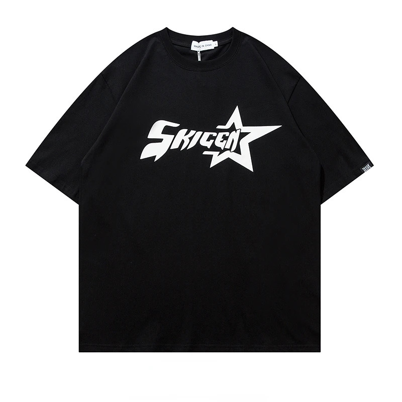 1988 Streetwear American Alphabet Star Print T-shirt Harajuku Vintage Red Mens Womens Y2K Casual Tops With Base Mens Clothing 241111