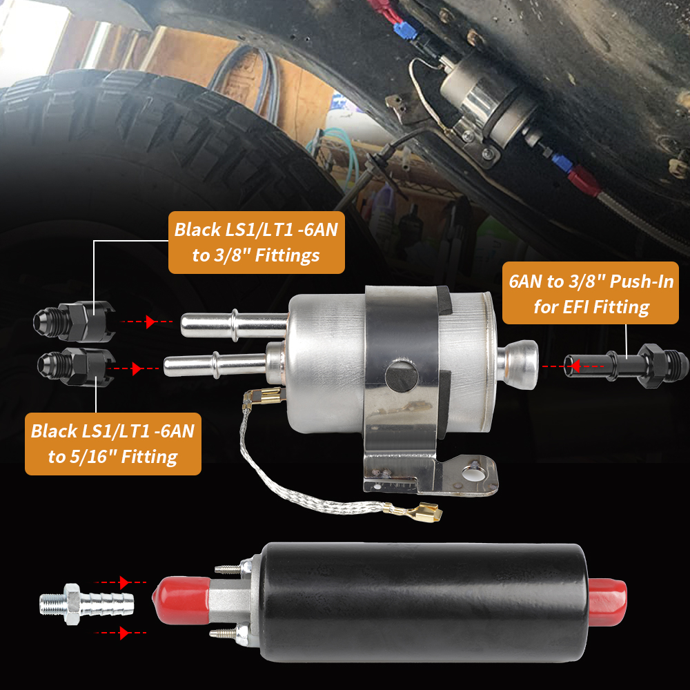 GSL392 Inline LS Pump & 58 PSI Filter Regulator EFI 255LPH 6AN Fittings 400-939 With 47.24 inch AN6 Fuel Hose
