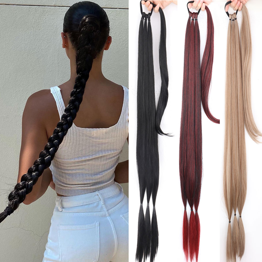 MERISIHAIR Ponytail Extensions Synthetic Boxing Braids Ponytail Hair Rope For Women High Temperature Fiber Black Brown Ponytail c9e26