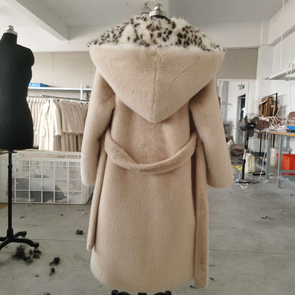 shanshi fur coat women Haining men's and women's mink imitation fox leopard print warm coat fur large