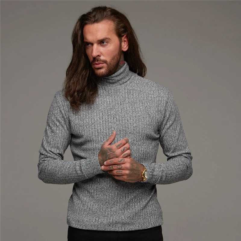 Spring and autumn fashion turtle neck mens thin sweater casual rolled neck solid strip slim fit sweater mens turtle neck pull-out W2411111