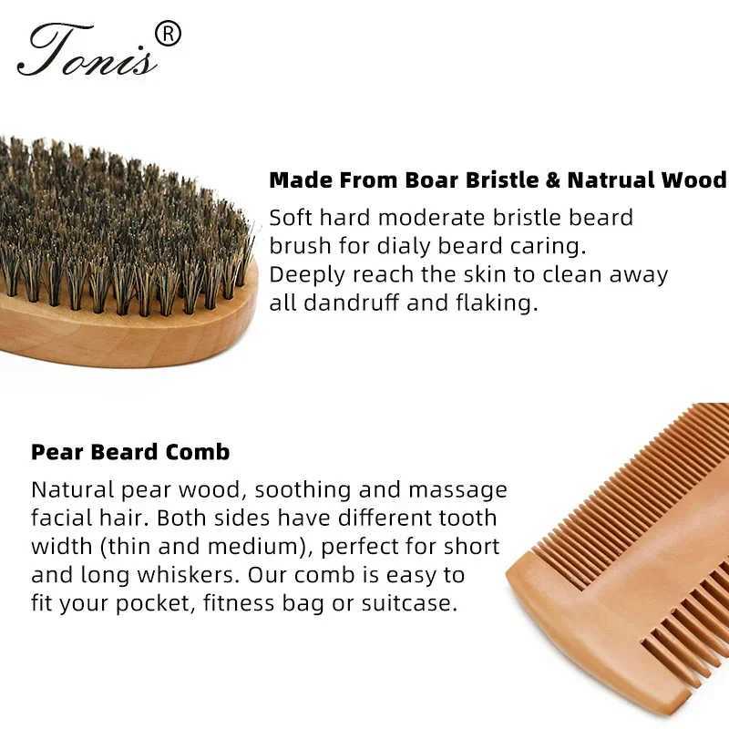 Mens shaving brush set bristles portable barber natural beard brush for facial cleansing wholesale of wooden comb styling tools W241112