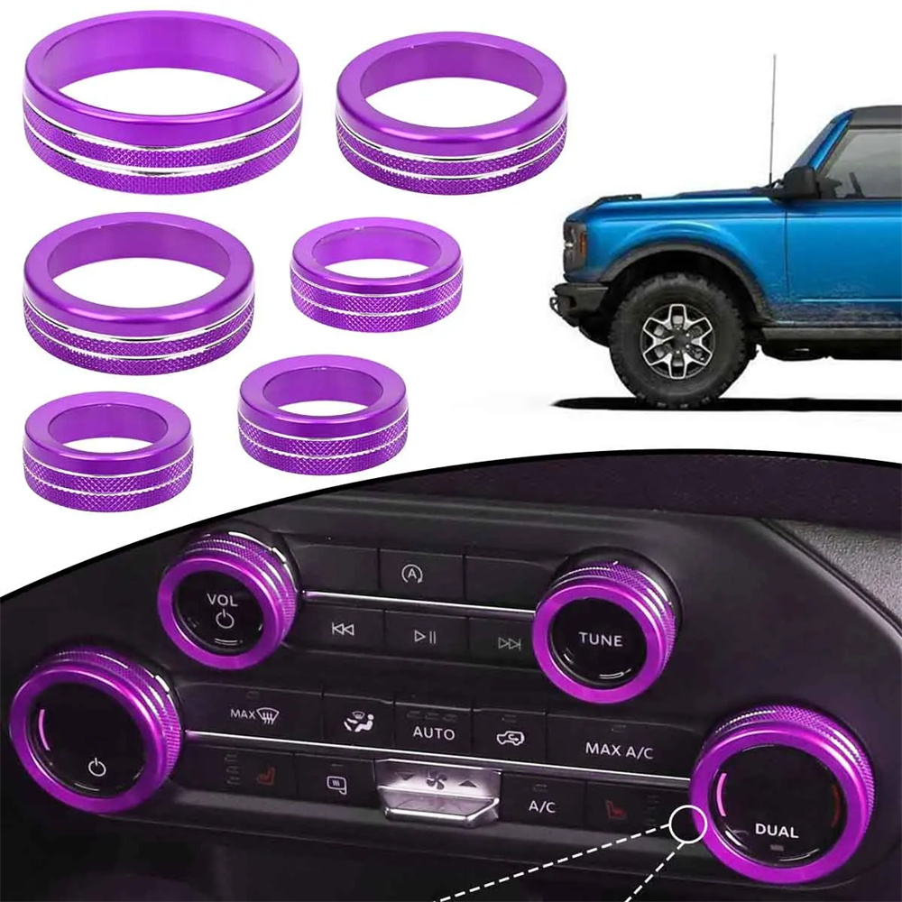 6PCS/SET Gear Cover Air Conditioning Headlight Switch Knob Decorative For Ford Bronco 2023 Accessories Auto Interior