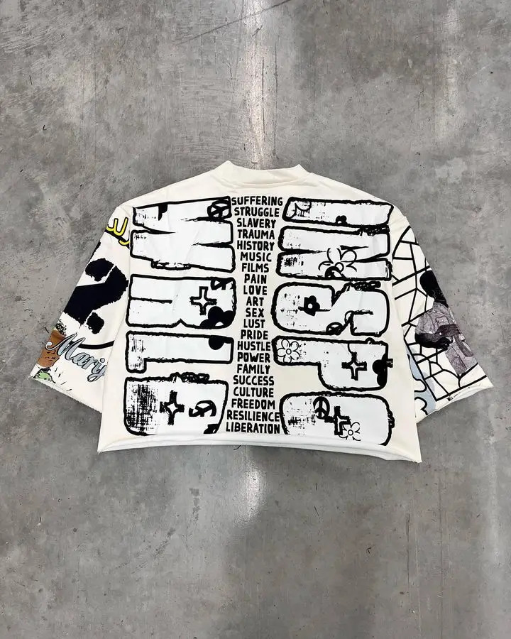 Street clothing T-shirt Y2K half sleeved top Harajuku hip-hop graffiti pattern oversized mens T-shirt round neck cotton clothing 241112