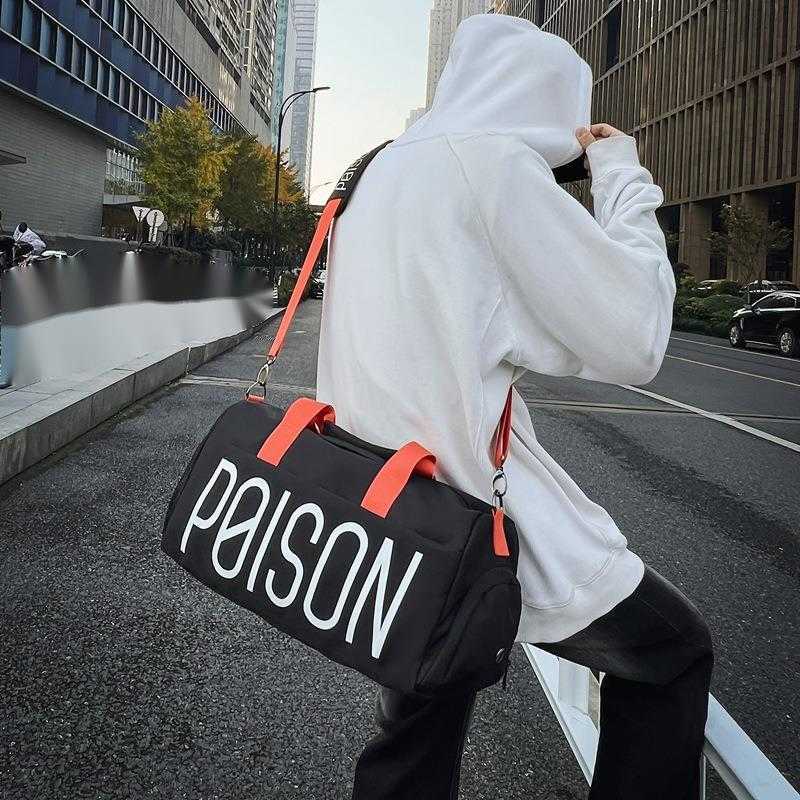 Trendy Fashion Letter Short Distance Travel Bag for Men and Women Dry Wet Separation Multifunctional Fitness Bag Large Capacity Tote Bag