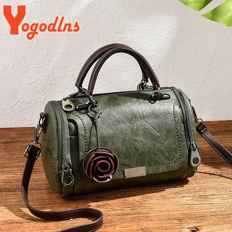 Yogodlns flowers Pendant Handbag Womens fashion Boston bags single shoulder bag ladies crossbody PU messenger 241111