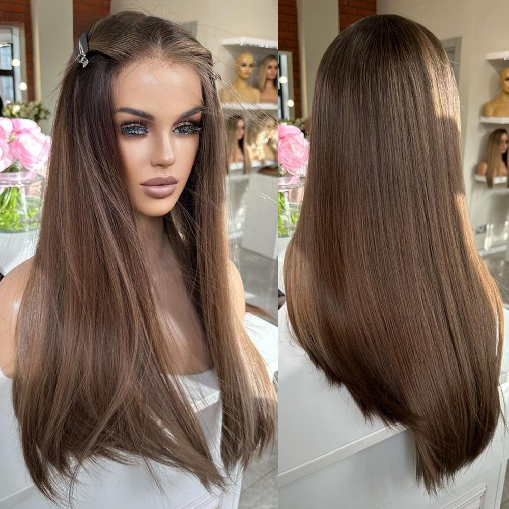 Free shipping Straight 13x4 Human Hair Chocolate Brown 13x6 HD Frontal Wig Colored Lace Front Wigs For Black Women