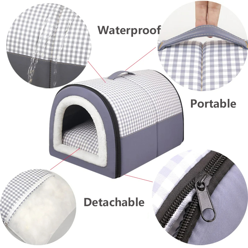 Enclosed Warm Bed for Small Medium Dogs Foldable Waterproof Dog Cave House Removable Cat Nest Basket Pet Supplies