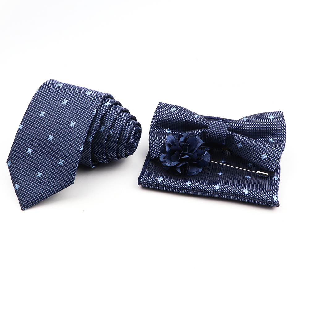 New Polyester Designer Skinny Paisley Tie Set Pocket Square Handkerchief Butterfly Bowtie Flower Brooches For Wedding Party Gift 1bab6